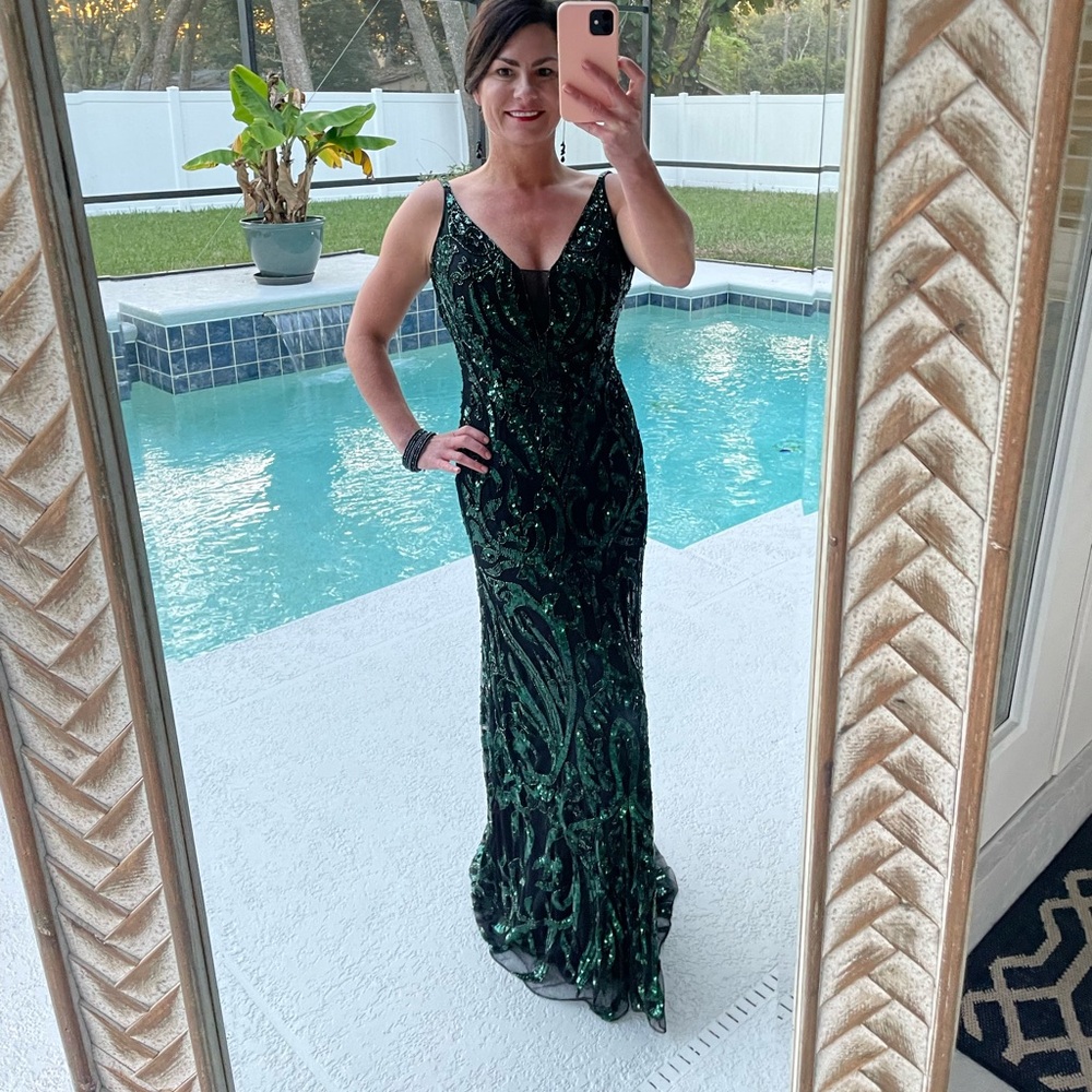 Stunning formal dark green/black beaded dress. New